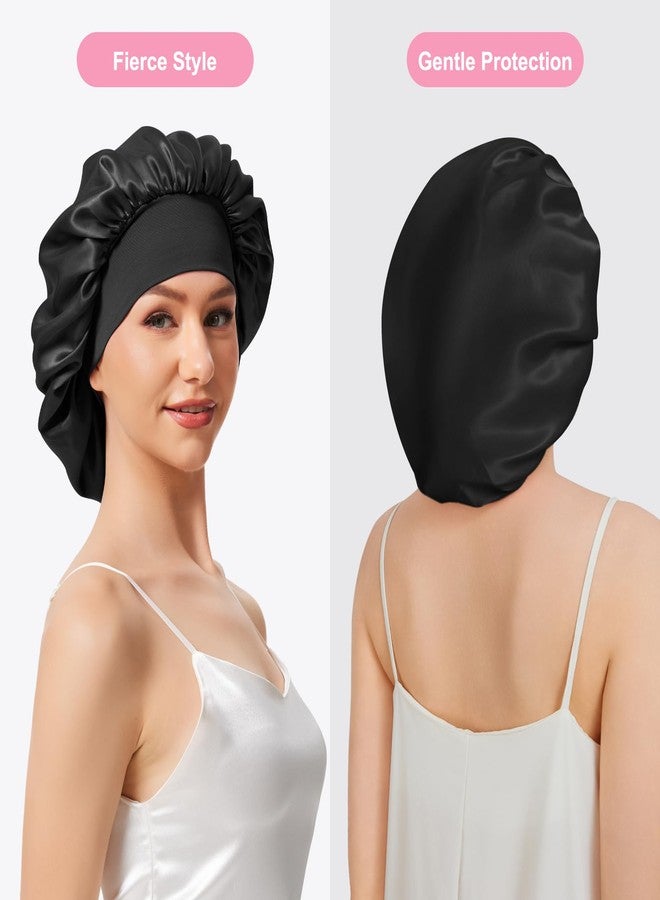 ZHENSILK 3PCS Silk Sleep Bonnet for Women, Large Satin Hair Caps with Elastic Band, Curly Hair Wrap for Sleeping, Frizz Protection (Black*3) - Image 5